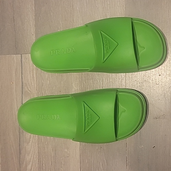 Prada Rubber Logo Slide Sandals (Women) Green Size 37 Or 7 Women Like New - Picture 4 of 10